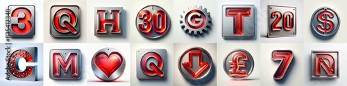 Brushed steel with red glass Lettering Typeface. AI generated illustration