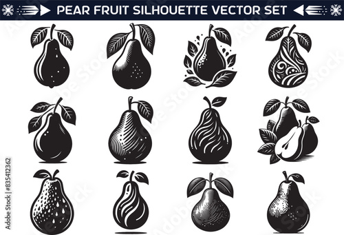 Pear fruit silhouette vector illustration set