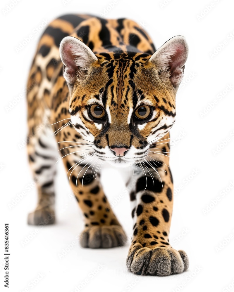 the Southeastern Ocelot white copy space on right Isolated on white background the Southeastern Ocelot white copy space on right Isolated on white background