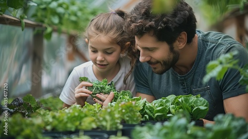 Wallpaper Mural Indulge in the beauty of family time and ecofriendly practices with captivating images of a father and daughter tending to hydroponic vegetables in their greenhouse Torontodigital.ca