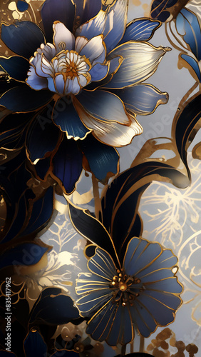 青色の花のデザイン　AI画像　ジェネレーティブAI