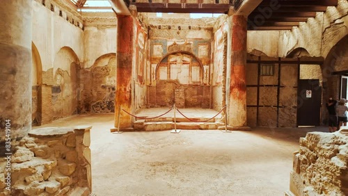 The Hall of the Augustals (Sede degli Augustali), Herculaneum, Ercolano, Naples, Campania, Italy, an ancient Roman city buried by Mount Vesuvius in 79 AD photo