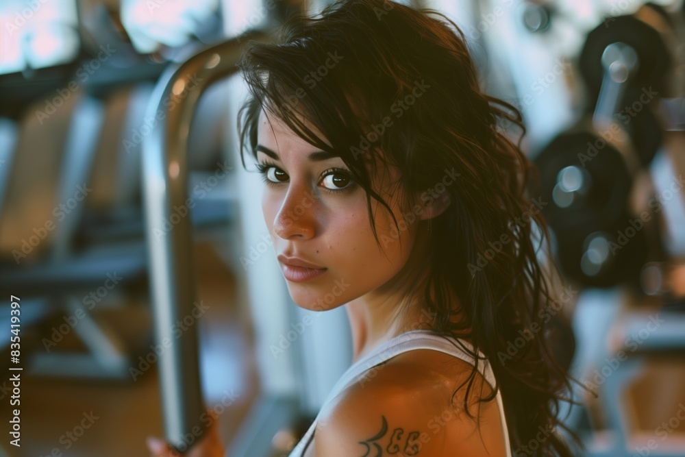 Fototapeta premium Gym Workout: Cute Brunette Fitness Routine