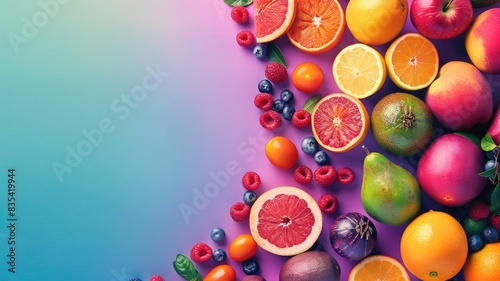 A vibrant poster promoting fresh produce with an array of colorful fruits and vegetables.