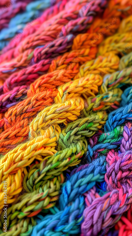 close shot of an homemade colorful knit sweater with colorful rainbow colors close shot of an homemade colorful knit sweater with colorful rainbow colors