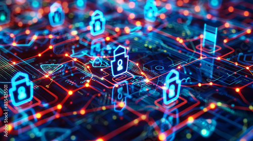 Visualization of business internet cyber security connection concept Dynamic composition underscores the interplay between these elements Modern design with vibrant colors 