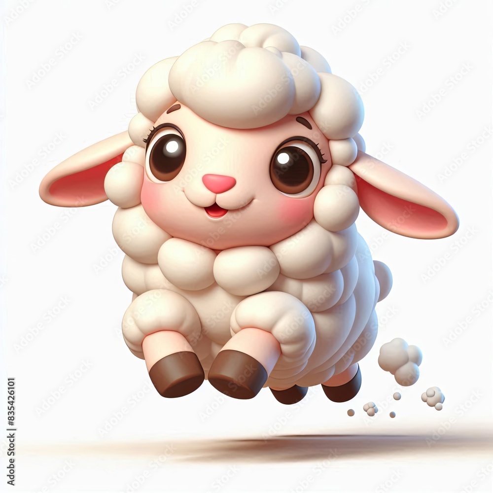 Cute cartoon sheep jumping, cartoon, 3D Generative AI Cute cartoon sheep jumping, cartoon, 3D Generative AI