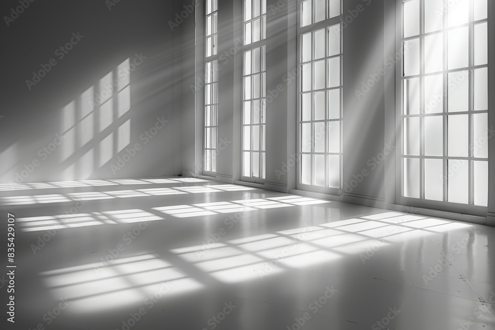 Fototapeta premium white room with sunlight streaming through the windows 