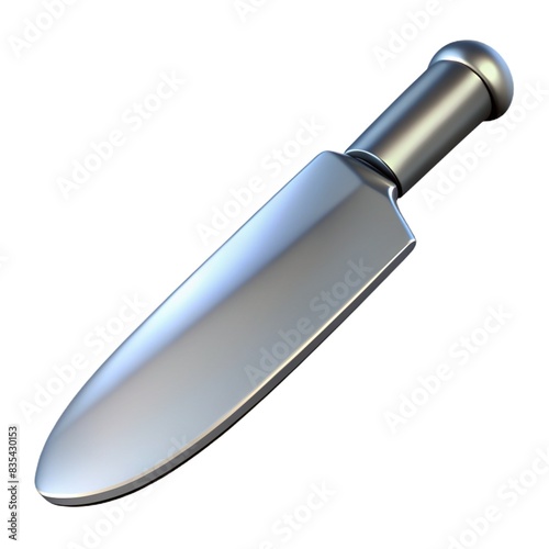 Knife with sharp blade, steel handle, sleek design 3d render.  Silver knife, polished edge, elegant decor.  High-tech utensil, premium quality 3d render.  Chef's cooking tool, durable, stylish.