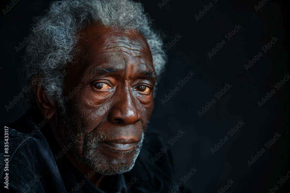 Dramatic portrait of an elderly black man against blank black background with copy space for ads Dramatic portrait of an elderly black man against blank black background with copy space for ads