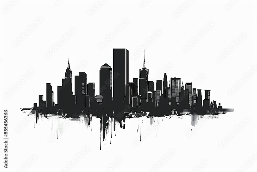 Obraz premium A black silhouette of a city skyline with buildings on white background