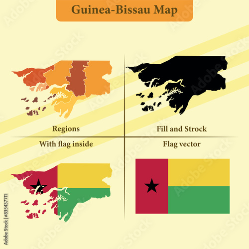 Gunea bissau vector map states and lines and full with flag