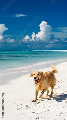 해변 달리는 강아지