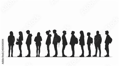Silhouette of Diverse Group of Teenagers in Line, Generative AI
