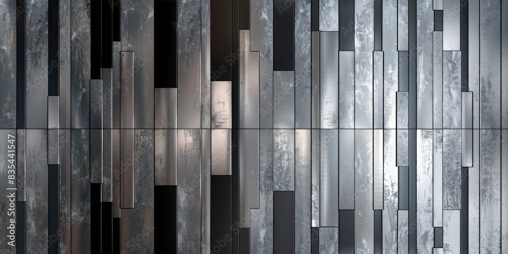 Obraz premium A geometric composition of columns of rectangles in gray, black and muted rust
