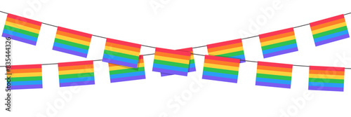 Rainbow bunting flags isolated on white background. Concept of LGBT celebration, pride month.