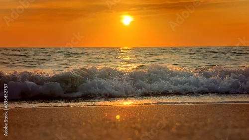 Empty tropical beach and seascape during colorful sunset in Sarasota, Florida