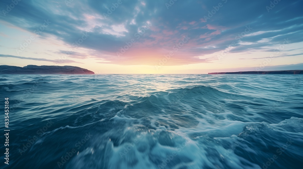 Serene Ocean Sunset with Rippling Waves and Colorful Sky Serene Ocean Sunset with Rippling Waves and Colorful Sky