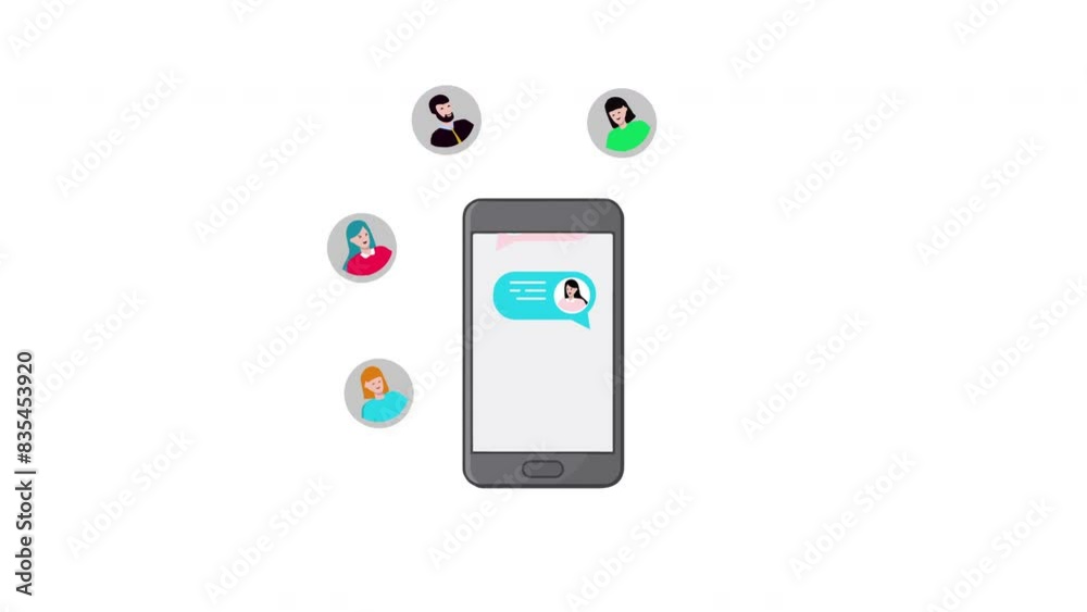 4k Animation smartphone with chat bubble and business people connection isolated on white background 4k Animation smartphone with chat bubble and business people connection isolated on white background