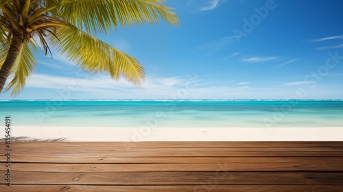 Scenic View of a Tranquil Tropical Beach with Azure Sky and Palm Tree