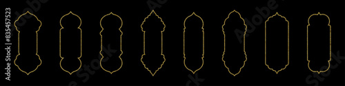 Islamic arch shape with pattern. Golden frame design for Indian Ramadan door and window. Flat vector illustration isolated