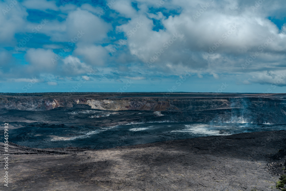 Halemaʻumaʻu is a pit crater within the much larger Kīlauea Caldera at the summit of Kīlauea volcano on island of Hawaiʻi. Hawaii Volcanoes National Park, Kilauea Volcano Halemaʻumaʻu is a pit crater within the much larger Kīlauea Caldera at the summit of Kīlauea volcano on island of Hawaiʻi. Hawaii Volcanoes National Park, Kilauea Volcano