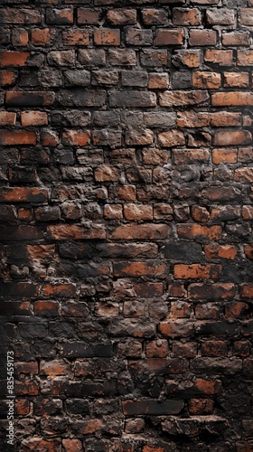 Aged brick wall with dark and weathered texture