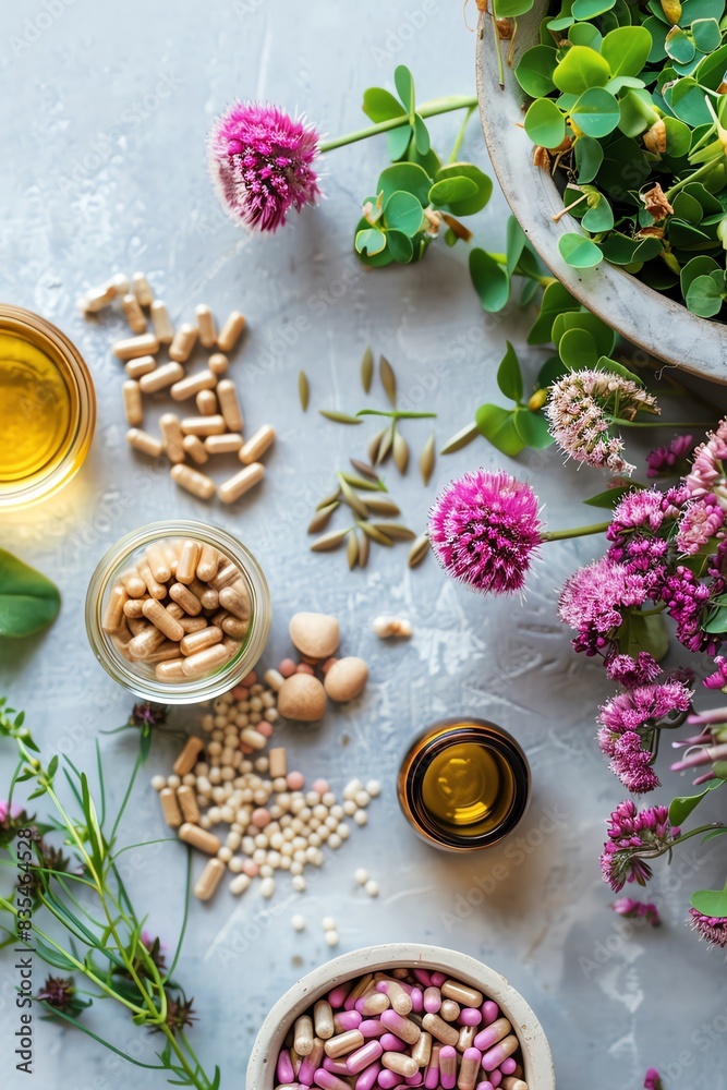 A dynamic menopause support image with Red Clover supplements and hormone balance icons, highlighting menopause support A dynamic menopause support image with Red Clover supplements and hormone balance icons, highlighting menopause support