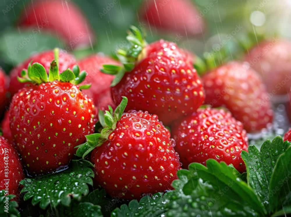 Crispy and Juicy. Rain Soaked Red Strawberries Crispy and Juicy. Rain Soaked Red Strawberries