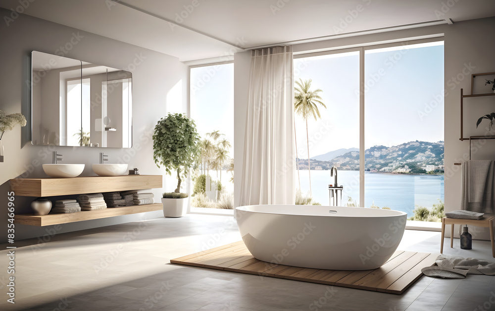 Modern bathroom with large window
