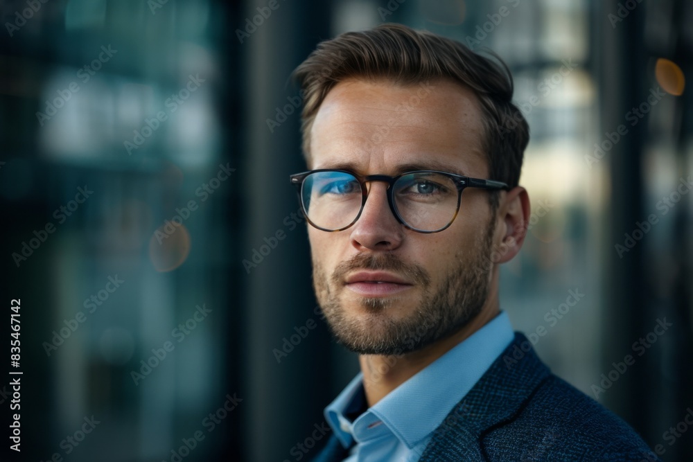 Clean-cut young businessman in stylish modern business attire with glasses Clean-cut young businessman in stylish modern business attire with glasses