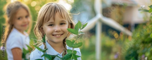 Children learning about renewable energy. photo