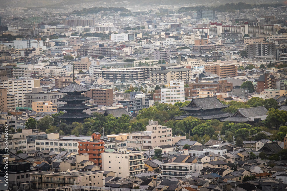 view from Kyoto Tower at sunset, aerial view over kyoto, japan, urban, sunset, dawn, metropolis view from Kyoto Tower at sunset, aerial view over kyoto, japan, urban, sunset, dawn, metropolis