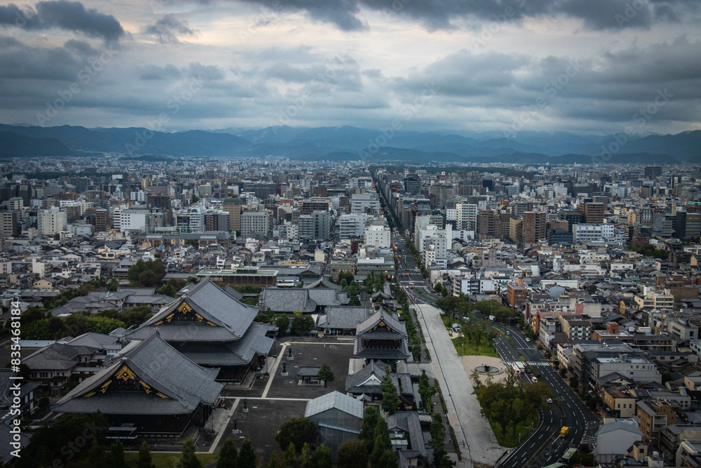 view from Kyoto Tower at sunset, aerial view over kyoto, japan, urban, sunset, dawn, metropolis view from Kyoto Tower at sunset, aerial view over kyoto, japan, urban, sunset, dawn, metropolis
