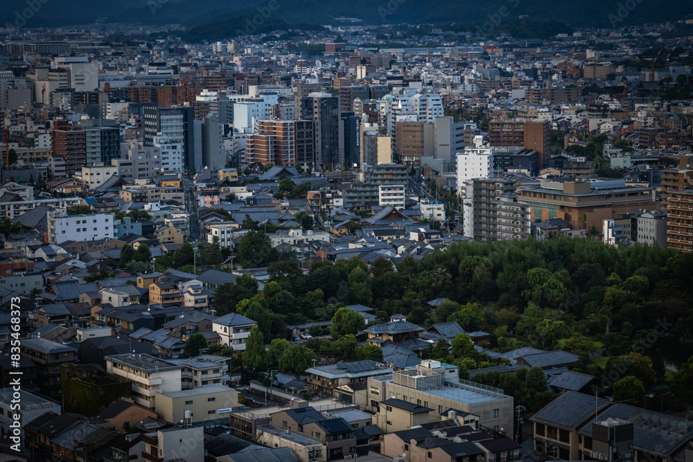 view from Kyoto Tower at sunset, aerial view over kyoto, japan, urban, sunset, dawn, metropolis view from Kyoto Tower at sunset, aerial view over kyoto, japan, urban, sunset, dawn, metropolis