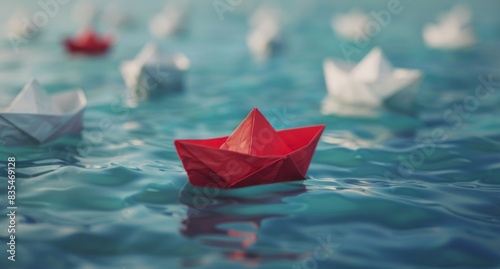 Red Paper Boat Floating on Calm Water in Daytime