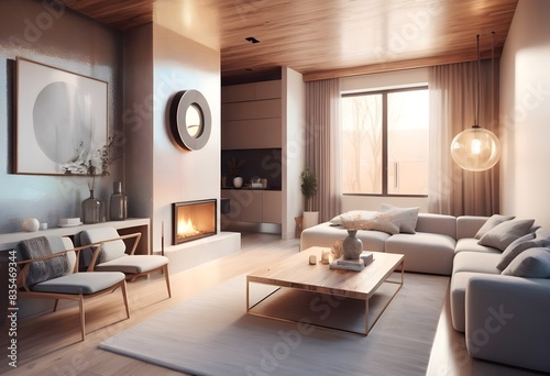 Photo modern style conceptual interior room 3d illustration