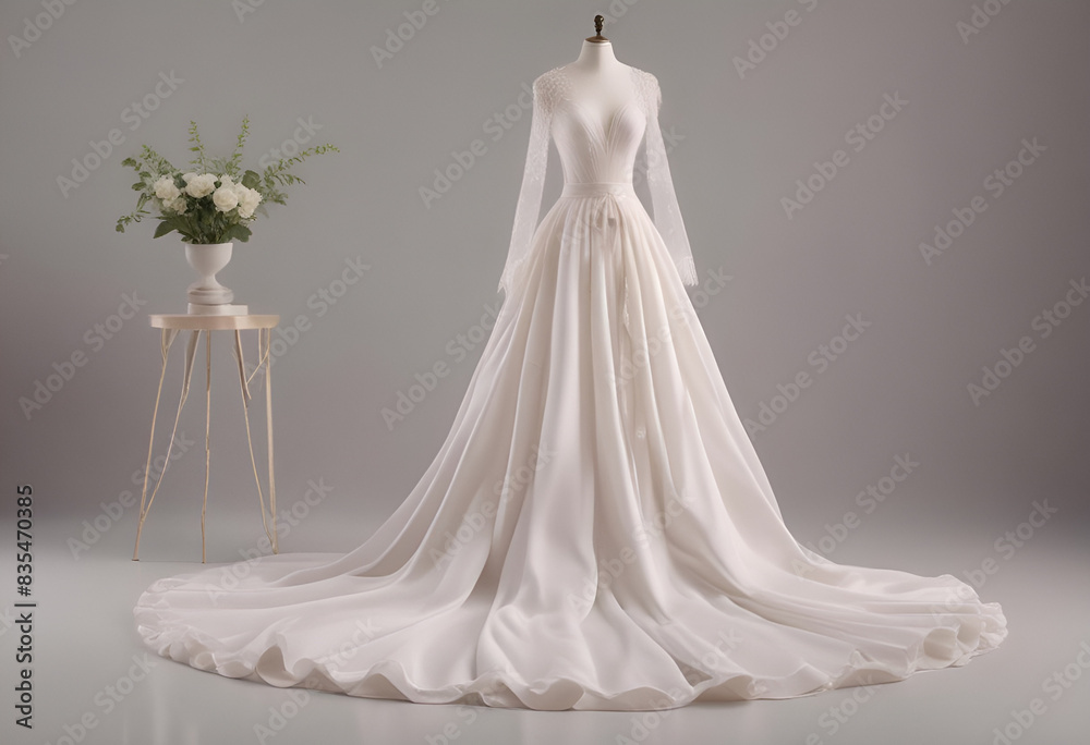wedding dress on minimal pastel background, with simple style wedding dress on minimal pastel background, with simple style
