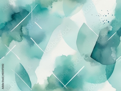 Abstract watercolor geometric background in  triangular and rhomboid shape,  teal green  color photo