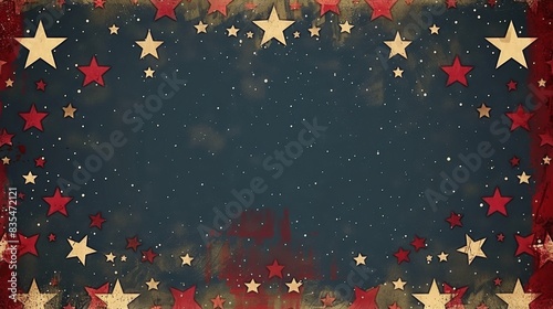 Vintage Red And Gold Star Border On Blue Background photo