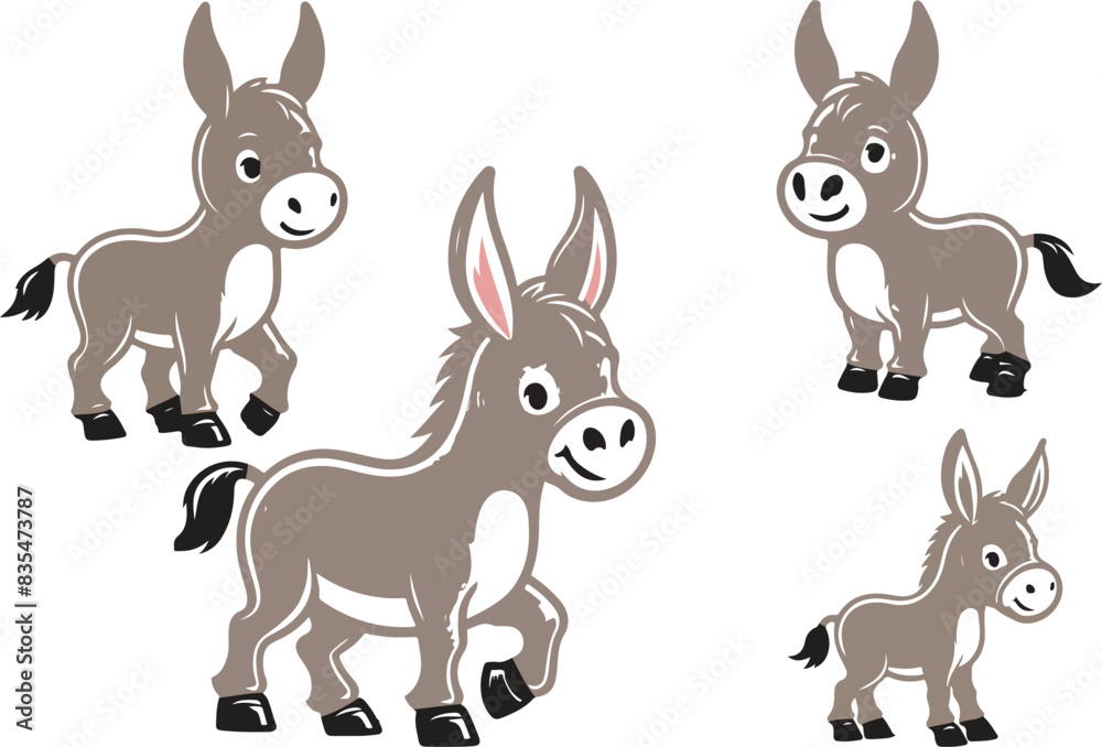 donkey cartoon Silhouette on White Background . ANIMALS, VECTOR. donkey cartoon Silhouette on White Background . ANIMALS, VECTOR.