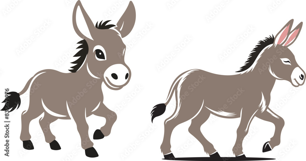 donkey cartoon Silhouette on White Background . ANIMALS, VECTOR. donkey cartoon Silhouette on White Background . ANIMALS, VECTOR.