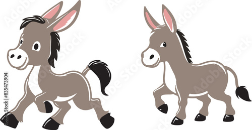 donkey cartoon Silhouette on White Background . ANIMALS, VECTOR.