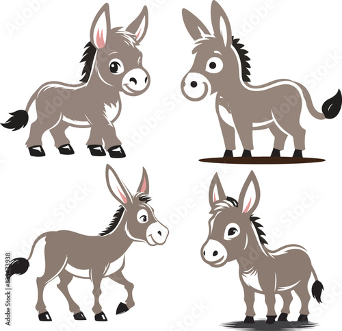 donkey cartoon Silhouette on White Background . ANIMALS, VECTOR.