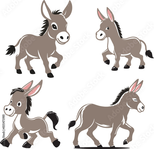 donkey cartoon Silhouette on White Background . ANIMALS, VECTOR.