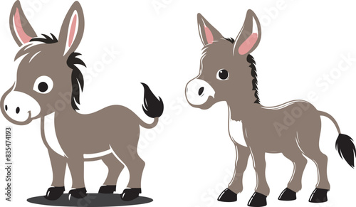 donkey cartoon Silhouette on White Background . ANIMALS, VECTOR.