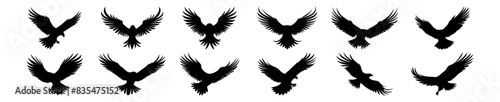 Eagle silhouettes set  pack of vector silhouette design  isolated background