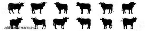 Cow silhouettes set, pack of vector silhouette design, isolated background