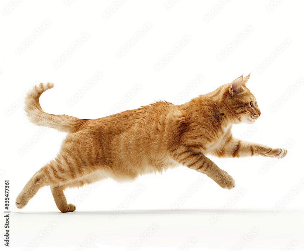 majestic cat leaping, white background