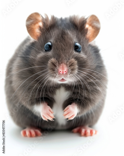 cute round syrian hamster on white background